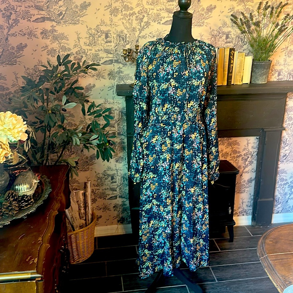 Monsoon Navy Floral Long Sleeve Maxi Dress